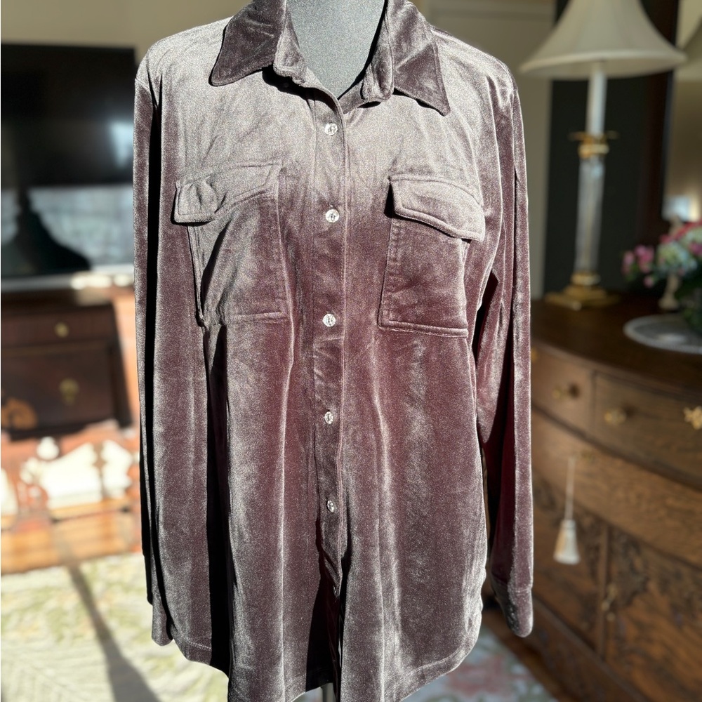 Plush Velvet Button-Up Black Cable & Gauge Sport Shirt Jacket